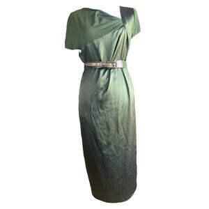 Carolina Herrera | Dresses | Carolina Herrera Womens Xl Zip Short Sleeve  Silk Sheath Dress Olive Green Flaw | Poshmark